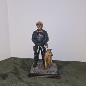 Firefighter and Dog Figurine - Black and Brown